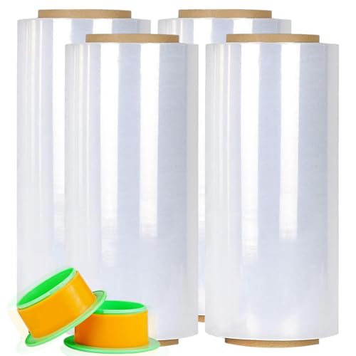 Image of CHUANGSEED Stretch Film 12 in x 1000 ft Moving Wrapping Plastic Shrink Film Strength Stretch 80 Gauge Durable Industrial Strength,Clear,4 Pack