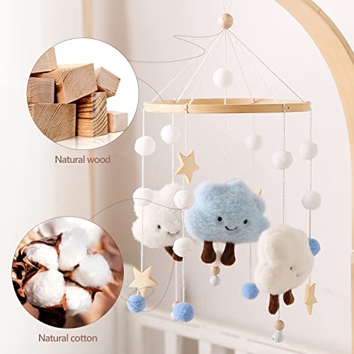 Promise Babe Baby Mobile for Baby Cot,Cute Wooden Star Clouds Baby Mobiles Felt Cot Mobiles Nursery Wooden Crochet Mobiles Newborn Boy Girl Bed Bell Wind Chimes Hanging Deco Nursery Mobiles for Babies - Image 2