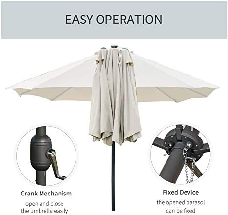 Outsunny 4.4m Double-Sided Sun Umbrella Garden Parasol Patio Sun Shade Outdoor with LED Solar Light, NO BASE INCLUDED