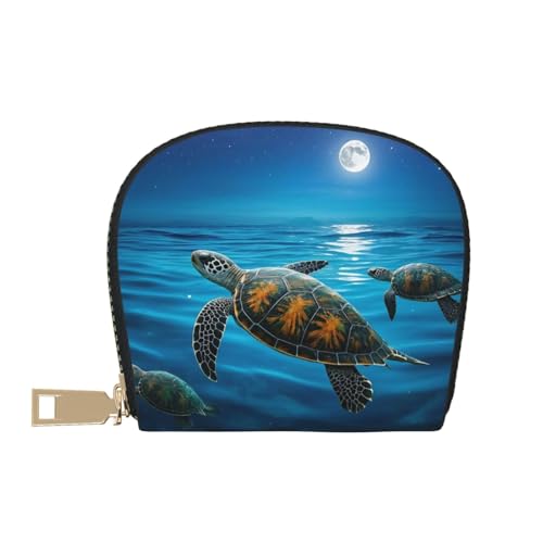 Starry Skies and Sea Turtles Print Credit Card Holder, PU Leather Small Card Bag Wallets with Zipper for Women Men id Business Card2