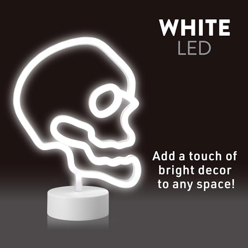 Image of Xtreme Skull Neon Sign, White LED Skull Tabletop Sign with Holder Base, Battery Powered, 4 Hour Timer, Desktop Decor for Boys, Night Light for Boys Room, Christmas or Birthday Gift for Boys