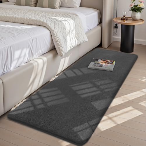 Treeboy Rugs Living Room 60x200cm,Dark Grey Shaggy Fluffy Rug,Short Pile Soft Runner Rugs,Anti-Slip Washable Area Rug for Bedroom,Modern Floor Carpets for Kids Living Room Hallway Entryway