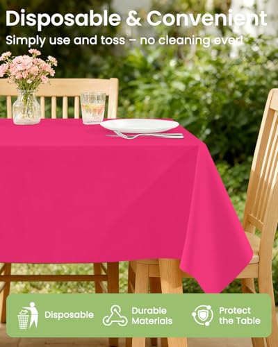 Image of LANLISA 4 Pack Hot Pink Plastic Tablecloth Disposable, 54 x 108 Inch
