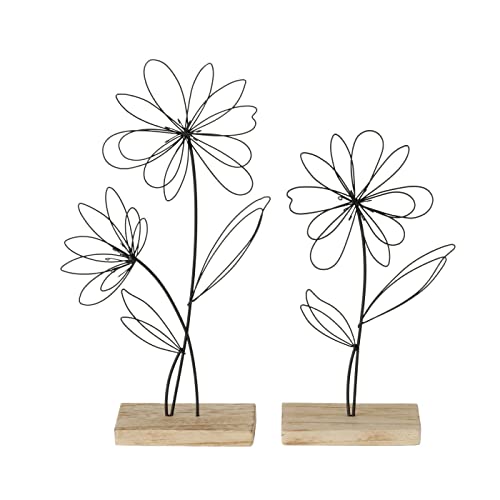 Boltze Dekoaufsteller Blumy Blume Metall schwarz Sockel aus Holz...
