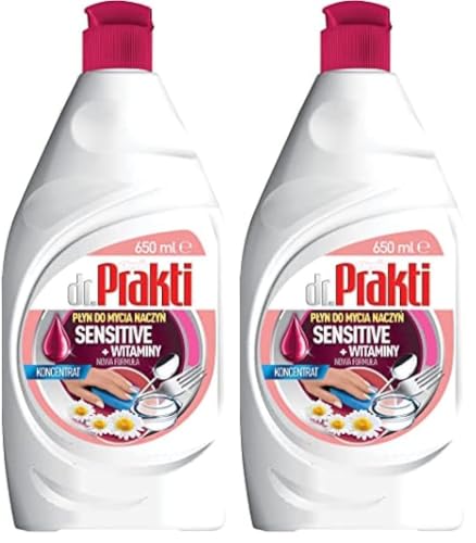 dr.Prakti Detersivo per piatti a mano Sensitive+Vitamine, non irrita la pelle, concentrato ed efficace, 650 ml (Confezione da 2)