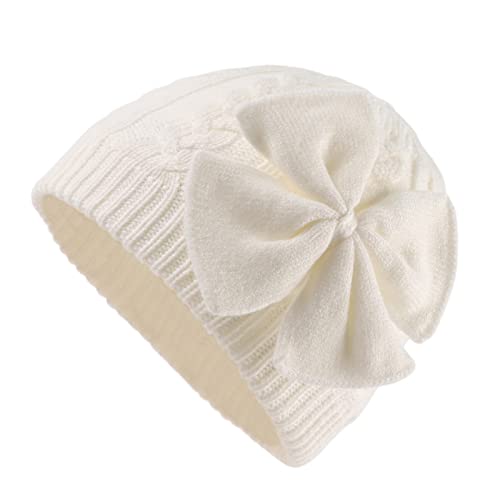 Baby Girl Winter Hat Cute Bow Baby Beanie Warm Knitted Hats for Infant Toddler Girls (White, M)