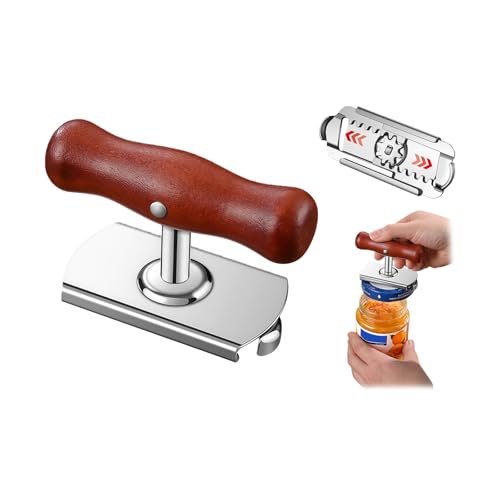 Pocoiau Apriscatole con comoda impugnatura in legno in acciaio inox, pratico strumento essenziale da cucina, manico in legno, impugnatura ergonomica regolabile vintage