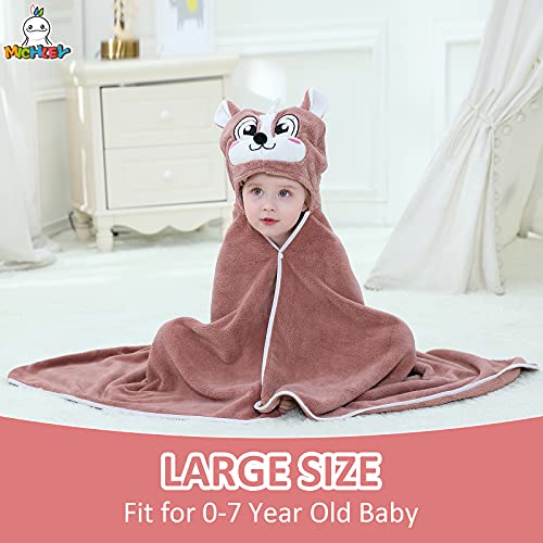 Image of MICHLEY Unisex Hooded Baby Towel Soft Absorbent Washcloths Cartoon Beach Swimming Bathrobe 27.5 inch x 47 inch for 0-7T Toddler(Coffee)