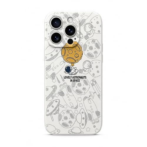 Image of Cosmic Silicone Astronaut Case for iPhone 13 Pro, Cute Soft Touch Designer Protective Cover, AstroShield Shockproof Defense with Matte Anti-Slip Grip | Lunar Pearl