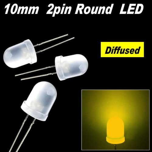 50pcs x Yellow 10mm Round Diffused LED Light 2pin Yellow 10mm Diffused LED