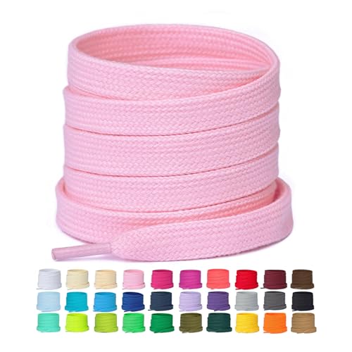 Booyckiy 2 Pairs Flat Shoe Laces for Sneakers 2/5 Poly Cotton Shoelaces Shoe Strings for Athletic Shoes Pink 39inch(100cm)