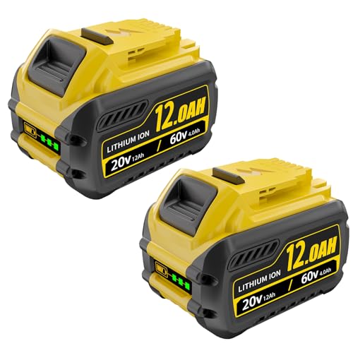 ULATI 2Packs 12.0Ah Replacement for Dewalt 20V Battery Compatible with Dewalt 20V/60V Battery DCB609 DCB606 DCB612 Series Power Tools Charger (Yellow)