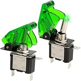 2 PCS 12V Lighted Toggle Switch, 20A SPST ON/Off 3Pin Toggle Switch with Safety Flip Cover, Heavy Duty Toggle Light Switch for Auto Car Rv Vehicles Truck Boat (Green)