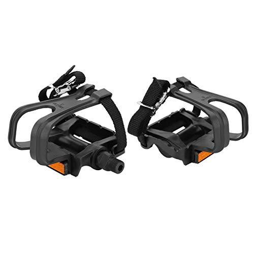 Pédales de vélo en nylon creuses avec cale-pieds et sangles pour VTT et vélo de route