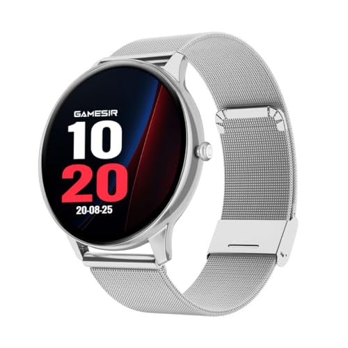 Image of GameSir Glavito Round Dial Smartwatch with 1.49 inch AMOLED Display, 100+ Sports Modes, Bluetooth Calling, Functional Crown Control, Health Tracking, 100+ Watch Faces for Men & Women (Millanese Silver)
