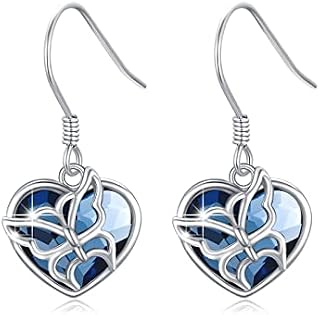 Heart Crystal Earrings for Women 925 Sterling Silver Butterfly Hanging Earrings Jewelry Gifts for Girls Women Mother Girlfriend