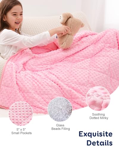 Image of Kivik Weighted Blanket 7 lbs, Small Minky Dotted Blankets, Soft Heavy Blanket Throw, Machine Washable, 41 x 60 Inches Pink