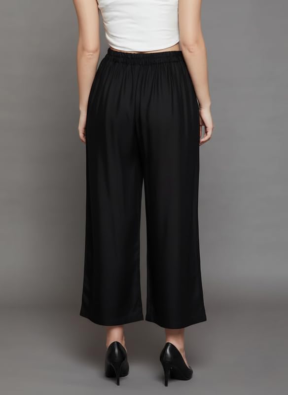 Image of Super Soft Viscose Rayon Flared Palazzo Pants for Women Stylish Wide Leg Straight Relaxed Fit Casual Ethnic Office Wear