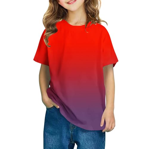 Girls Summer T Shirts Gradient Fashion Oversized Tops Kids Teen Casual Basic Crewneck Tees Loose Fit Athletic Shirts