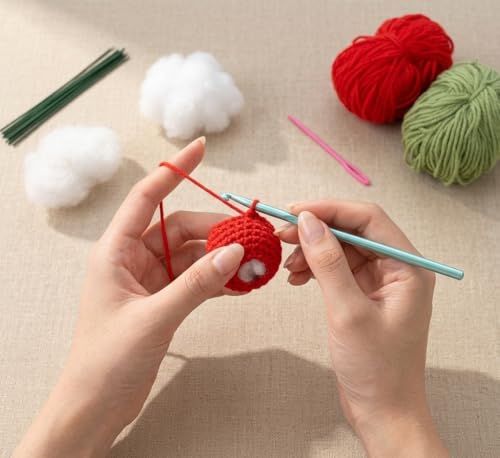 Image of Itsy Bitsy DIY Crochet Cherry Charms Kit Makes 4 | Beginner Friendly Crochet Craft Kit | Make Cute Cherry Keychain Bag Charms Zipper Pulls | Complete DIY Hobby Gift Box