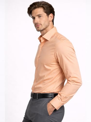 Image of FILO HEVIS Men's Shirt Regular Fit Solid Self-Cord Cotton Blended, Soft Fabric Stylish Formal Wear Man Shirt, Spread Collar Full Sleeves,(Available in Plus Size)