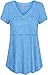 Joymom Blue Maternity Shirt,Ladies Cute V Neckline Short Sleeve Monocolor Nursing Tunics Tops Lactation Fashion Buttons Clothes Office Wear Lightweight Form Fitting L