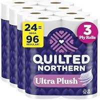 24 Mega Rolls of Quilted Northern Ultra Plush 3 Ply Soft Toilet Paper Tissue (96 Regular Rolls)