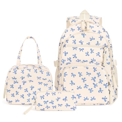 Image of Coquette Backpack Set, Cute Kawaii Aesthetic Daypack Bow Rucksack (A02 Bow Blue)