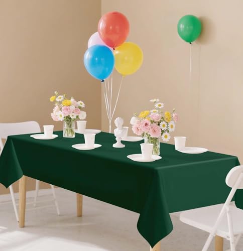 Image of SietDESEO 2 Pack Green Plastic Tablecloth Rectangle 54 x 108 Premium Disposable Table Cloth Plastic Green Table Cover for Wedding Baby Shower Party Decorations