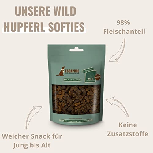 ESCAPURE Softies - Hunde Leckerli aus Wildfleisch in Premium Qualität (6x150g) - 98% Muskelfleisch - Softer Protein Trainingssnacks ohne künstliche Zusatzstoffe & Getreide