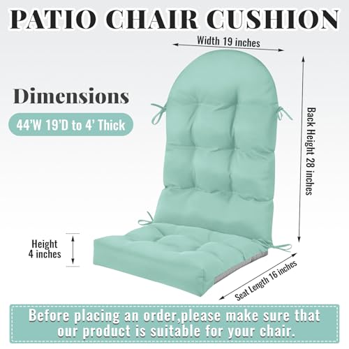 Image of Geelin 4 Pcs Outdoor Patio Chair Cushion Thick High Back Adirondack Chair Cushion Tufted Weather & Fade Resistant Anti-Slip Outside Rocking Chairs Pads with Ties 44 x 19 x 4 Inch (Light Green)