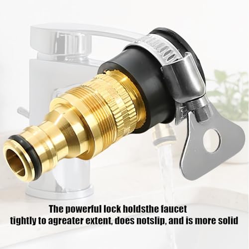 Image of 3-in-1 Brass Universal Tap Connector, Quick Connect Water Pipe Adapter, Pipe Connector for Tap 3 /4 and 1 /2 Inch, Durable and Versatile for Bathroom, Kitchen, Garden, Outdoor, Car Washing