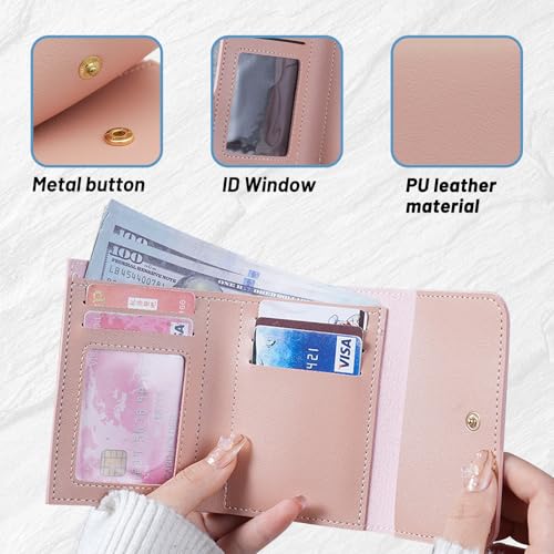 Trifold Wallet for Women, Small Simple Wallets PU Leather Slim Wallet for Women with 4 Card Slots 1 ID Window (Blue)3