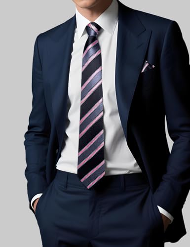 Image of DiBanGu Mens Zipper Ties Silk Adjustable Necktie Pocket Square | Paisley /Striped Pattern,Pre-tied Gift Tie Sets,Jacquard Woven,Pocket Square Cufflinks,Great for Formal & Business Wedding