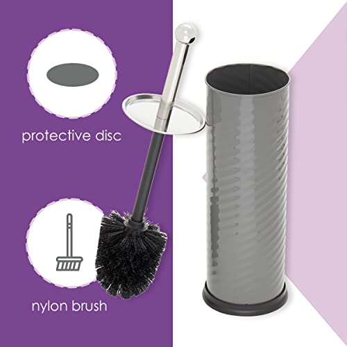 Image of Home Basics Toilet Brush with Swirl Canister, Grey | Sturdy Base | Embossed Design | Neutral Color