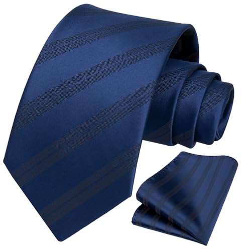 Image of HISDERN Mens Tie Striped Ties and Handkerchief Set Business Formal Woven Pocket Square Wedding College Stripe Necktie