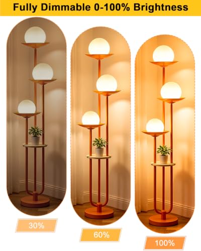 Image of Lightdot Globe Orange Floor Lamp with Shelf 3-Lights Modern Dimmable Floor Lamps for Wedding /Party, 3000K Warm White Bulbs Included, Tall Standing Lamp for Living Room /Bedroom /Sofa Beside /Corner Decor