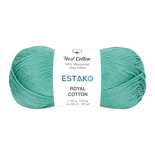 Image of Estako Royal Cotton, 100% Mercerized Giza Cotton Yarn, Soft, Super Fino 1 for Crochet and Knitting 1.76 Oz (50g) / 137 Yrds (125m) (5081 - Cyan)