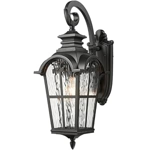 Outdoor Wall Sconce Light Exterior Lighting Fixtures in Black Finish 31 Inch Height Large Size Outdoor Wall Lights with Water Ripple Glass E26 Socket Waterproof