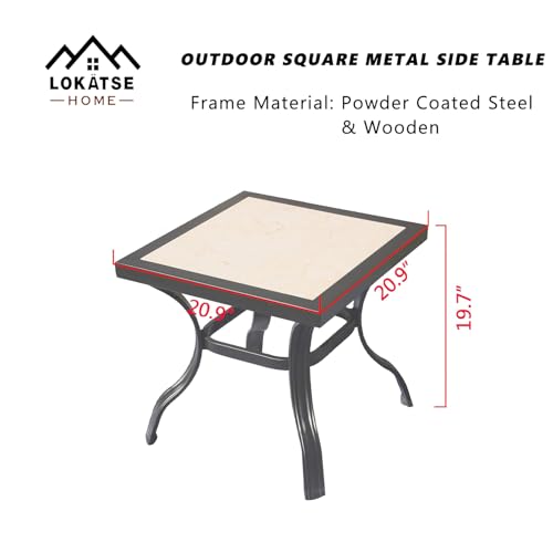 Image of LOKATSE Home 21 inch Outdoor Square Patio Bistro End Table Metal Steel Legs with Ceramics Top, Black