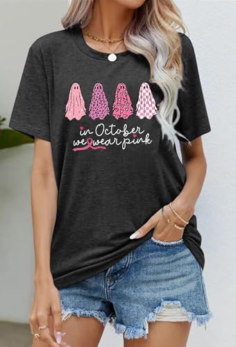 Breast Cancer Shirts Women in October We Wear Pink Tshirt Pink Ribbon Short Sleeve Tee Cancer Survivor Gifts Tops4