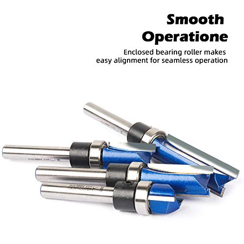 Kowood Plus Pattern Flush Trim Router Bit Set, 1/4 Inch Shank, Top Bearing Flush Trim Bit Kit. Cutting Height In 25/64”, 3/4”, 1”, 1-1/2”. With Updated Kowood C3 Carbide. Great For Trim Shelf Edging, Veneer Or Laminates #TOP2