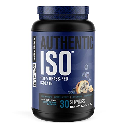 Jacked Factory Authentic Iso Grass Fed Whey Protein Isolate Powder - Low Carb, Non-Gmo Muscle Building Protein W/No Fillers, Post Workout Recovery, Blueberry Muffin - 2 Lb 30 Sv #TOP16