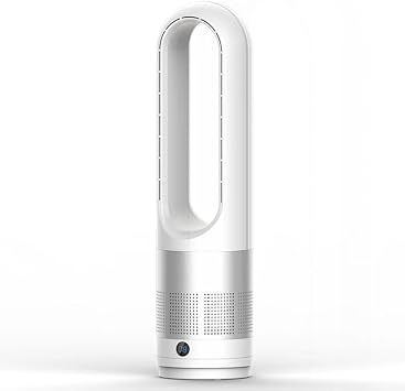 Generic Caram Air Bladeless Fan, 22 Tower Fan with Touch and Remote, Quiet Operation, 8 Speeds, Timer, 90 Oscillating, LED Display, Easy to Clean for Bedroom, Living Room, Office. (Silver + White)