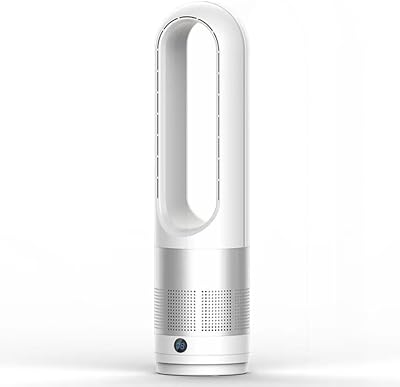 Generic Caram Air Bladeless Fan, 22"" Tower Fan with Touch and Remote, Quiet Operation, 8 Speeds, Timer, 90° Oscillating, LED Display, Easy to Clean for Bedroom, Living Room, Office. (Silver + White)