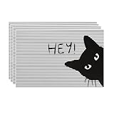 Black Cat Face 4pcs placemat Table Placemats 12x18 Inch for Dining Table Set of 4 Washable Kitchen Decor Non Slip Heat-Resistant PVC Washable Table Mats Durable Placemats