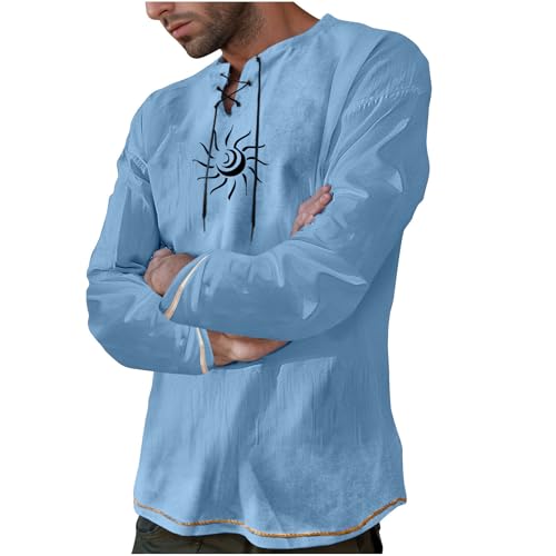 HAOLEI Herren Tshirt Casual Gedruckt Tasche Krawatte Langarm V-Ausschnitt T-Shirt Top, Freizeit Fashion Shirt Top, Leicht Und Komfortabel Langärmliges Hemd, Pullover Exquisites Gedrucktes