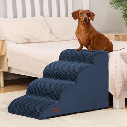 Image of Aodisman Dog Steps for Bed or Couch,4 Step Pet Stairs for Small Dogs & Cat | Curved dog ramp help small dogs, senior cats and puppies get on and off couches and beds, non-slip bottom, 17.4 inch H,Blue