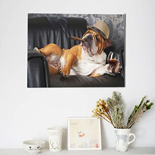Walita Hipster English Bulldog Puppy Dog Canvas Wall Art For Bathroom, 12 X 16 Inches Home Decor Paintings,White,One Size #TOP5
