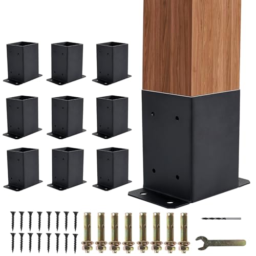 Prekuet 4x4 Post Base 10 Pcs, Deck Post Bracket Inner Size 3.6" x 3.6", 13GA Thick Solid Steel & Black Powder Coated, Post Brackets for Wood Posts, Support Deck, Pergola, Handrail Railing (10 Pcs) by Prekuet - Used condition - US$27.59